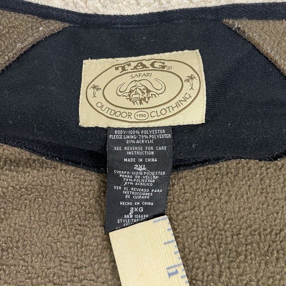 Tag Safari Jacket Mens Large Brown Sherpa Fleece Full Zip Faux Suede Outdoors - Picture 5 of 9